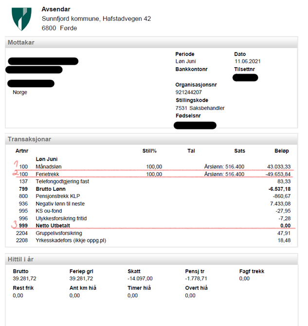 Lønnslipp for juni – Nytilsett. - Klikk for stort bilete